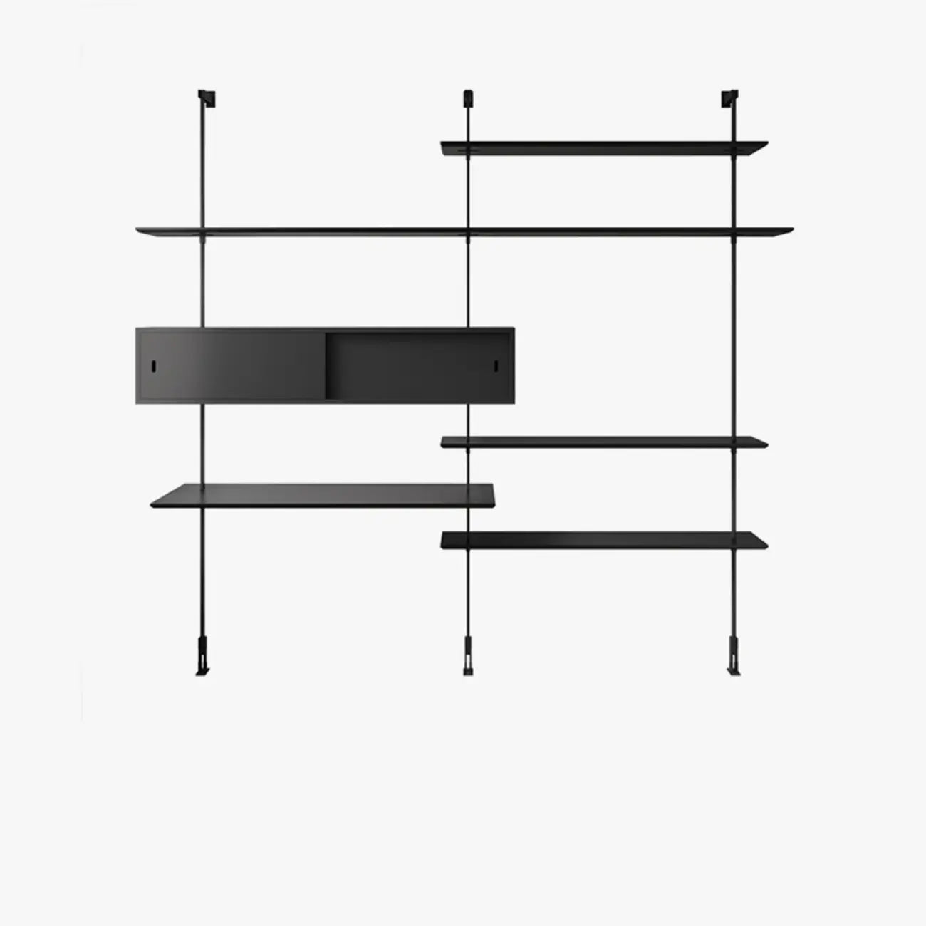 Bibliothèque modulaire murale en bois noir de style industriel