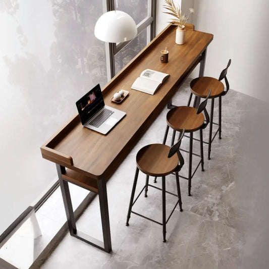 Tables de bar élégantes en pin brun avec étagères de rangement