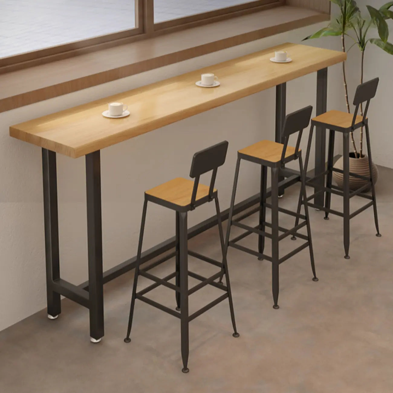 Tables de bar fixes en bois naturel avec repose-pieds