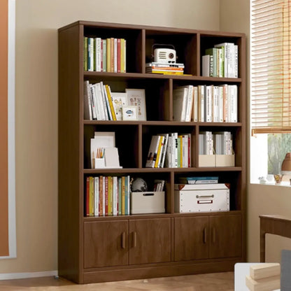 Bibliothèque de rangement scandinave haute en bois à plusieurs étagères