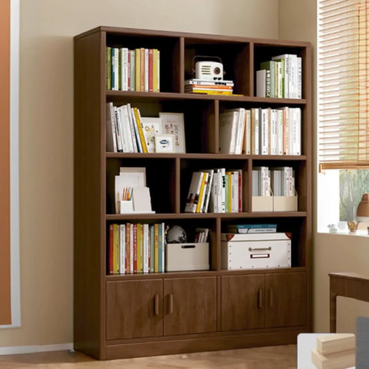 Bibliothèque de rangement scandinave haute en bois à plusieurs étagères