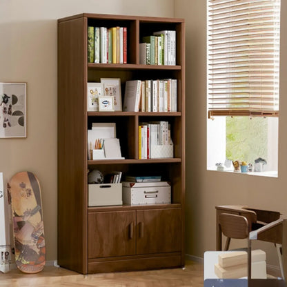 Bibliothèque de rangement scandinave haute en bois à plusieurs étagères