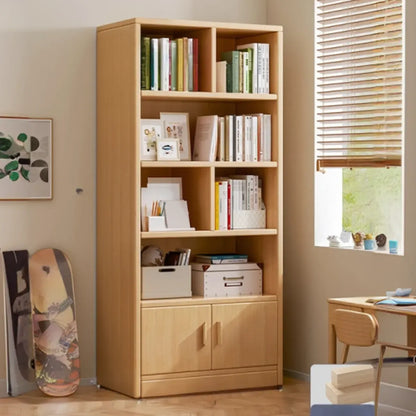 Bibliothèque de rangement scandinave haute en bois à plusieurs étagères