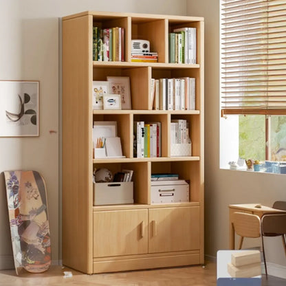 Bibliothèque de rangement scandinave haute en bois à plusieurs étagères