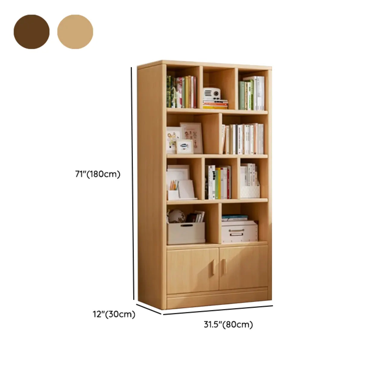 Bibliothèque de rangement scandinave haute en bois à plusieurs étagères