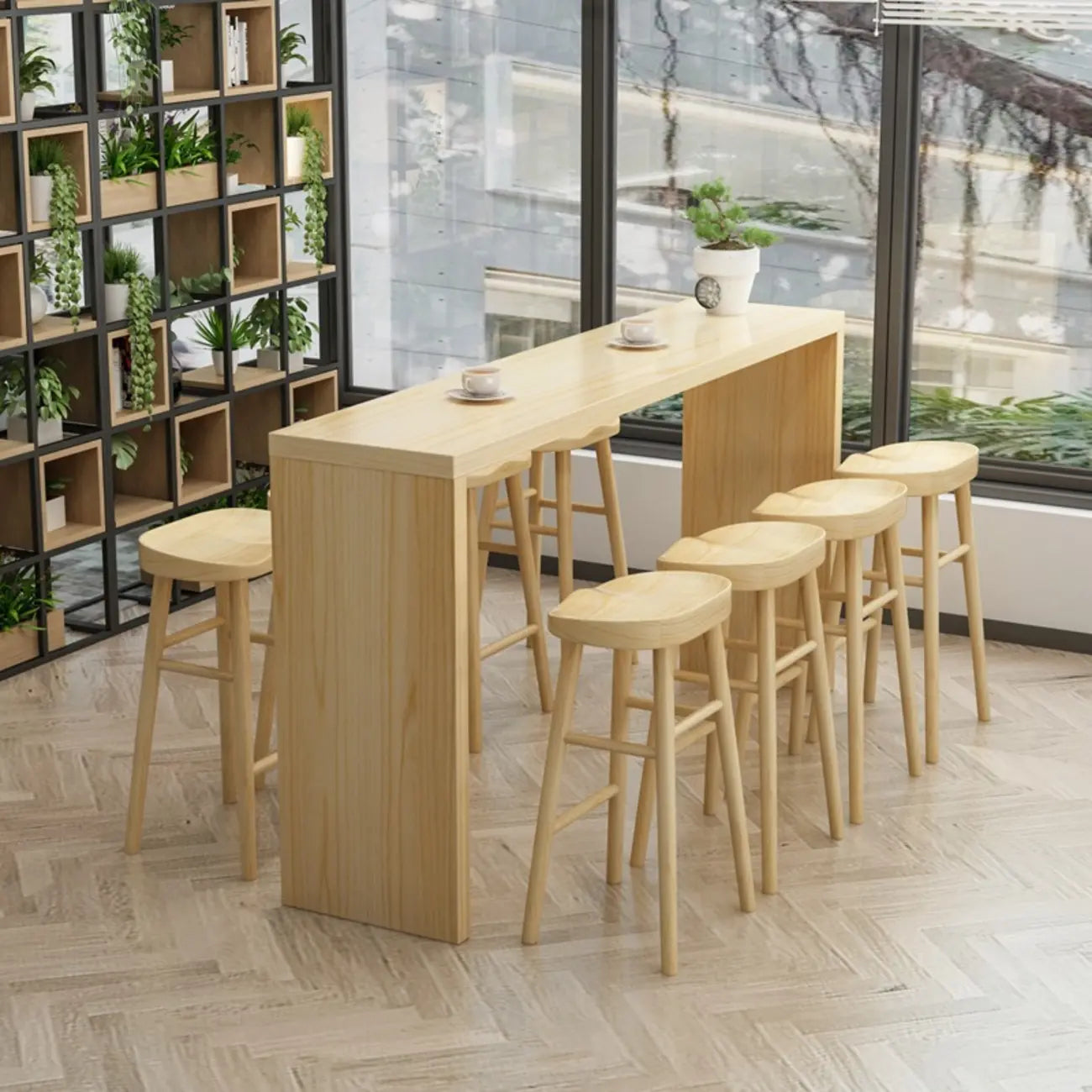 Table de bar rectangulaire scandinave en bois massif, 4 places