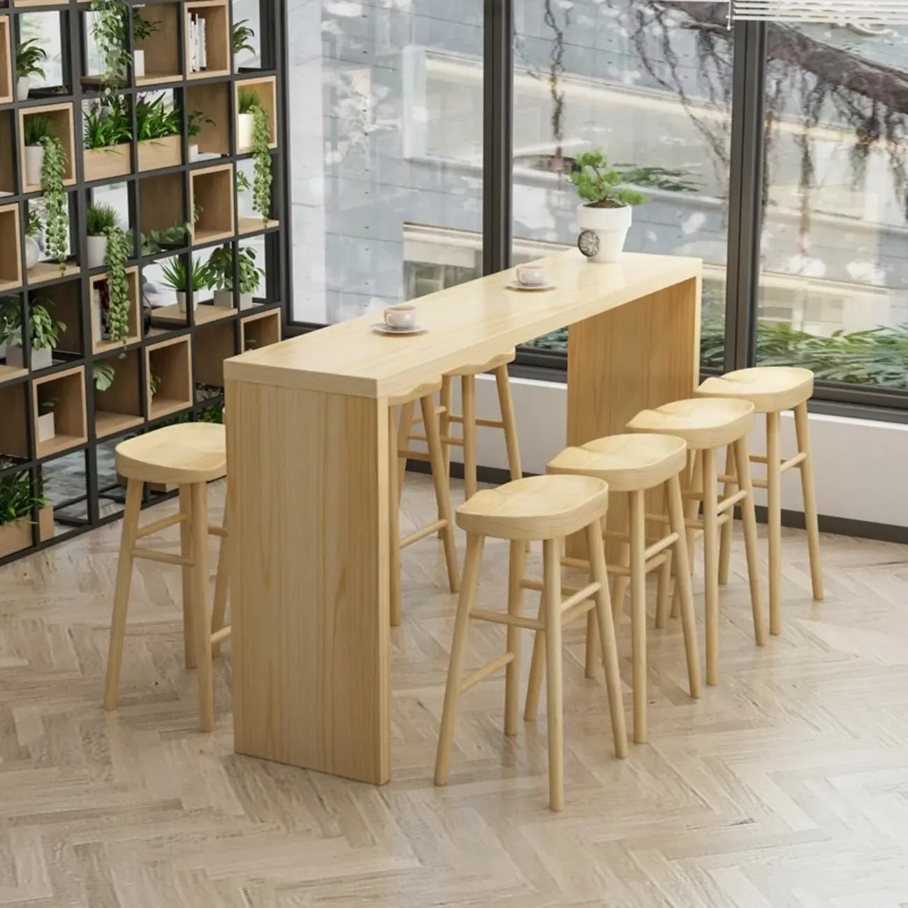Table de bar rectangulaire scandinave en bois massif, 4 places