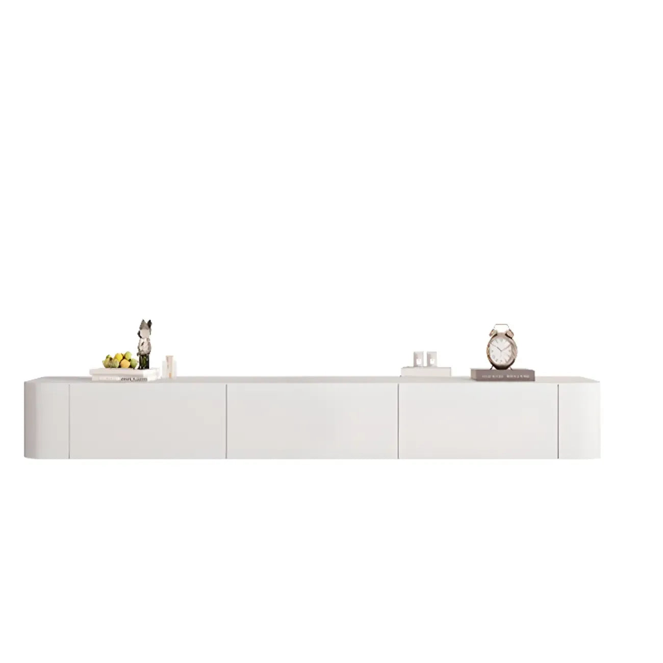 Meuble TV suspendu long en bois massif gris de 87 pouces avec tiroirs