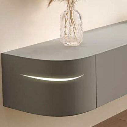 Meuble TV suspendu long en bois massif gris de 87 pouces avec tiroirs