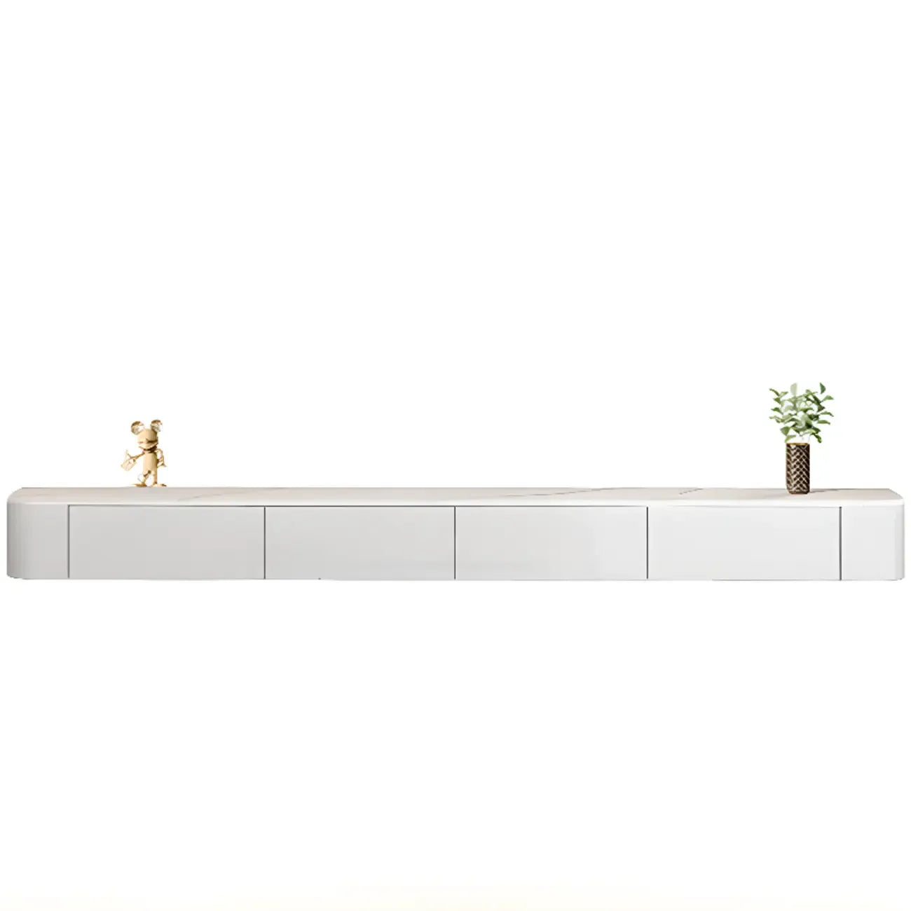 Meuble TV suspendu long en bois massif gris de 87 pouces avec tiroirs