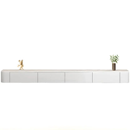 Meuble TV suspendu long en bois massif gris de 87 pouces avec tiroirs