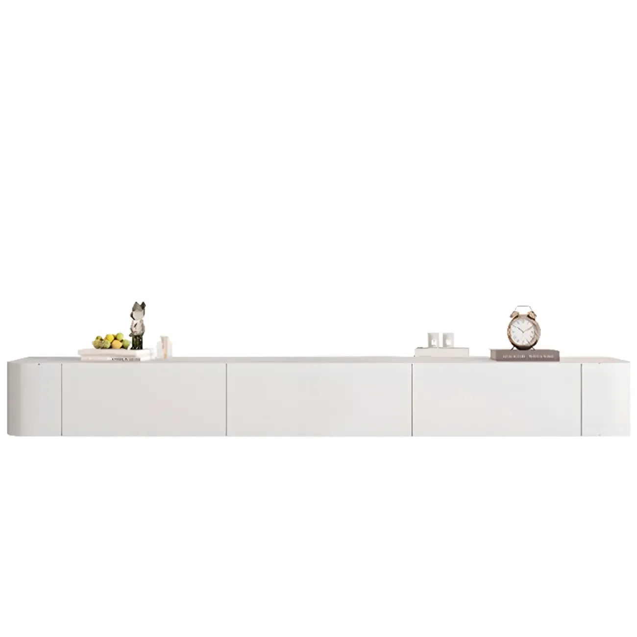 Meuble TV suspendu long en bois massif gris de 87 pouces avec tiroirs