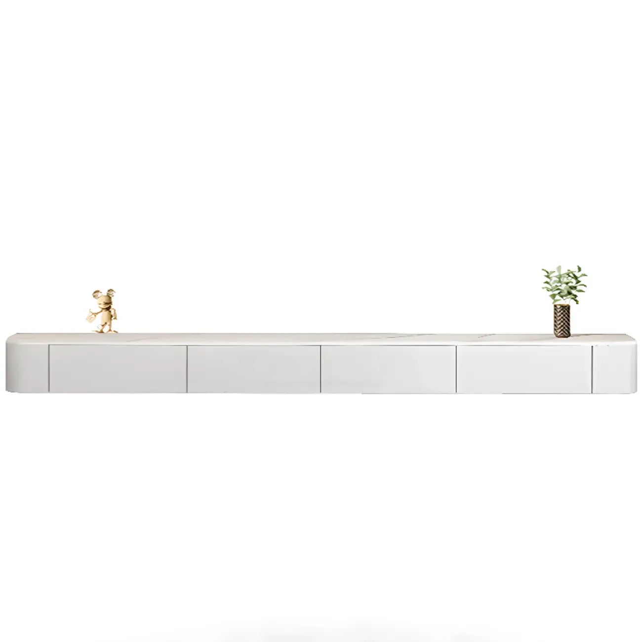 Meuble TV suspendu long en bois massif gris de 87 pouces avec tiroirs