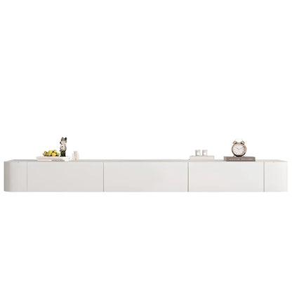 Meuble TV suspendu long en bois massif gris de 87 pouces avec tiroirs