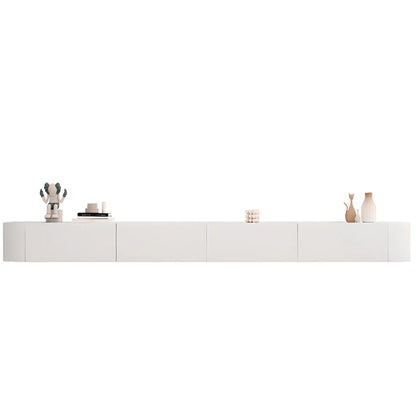 Meuble TV suspendu long en bois massif gris de 87 pouces avec tiroirs