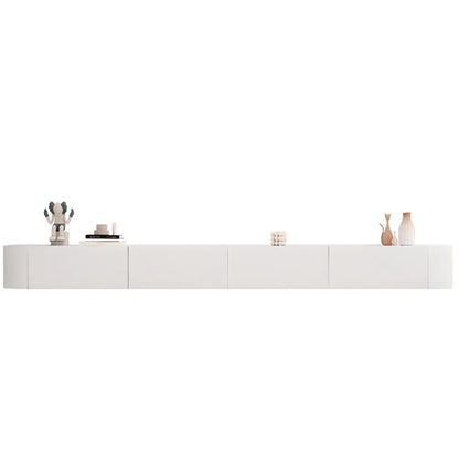 Meuble TV suspendu long en bois massif gris de 87 pouces avec tiroirs