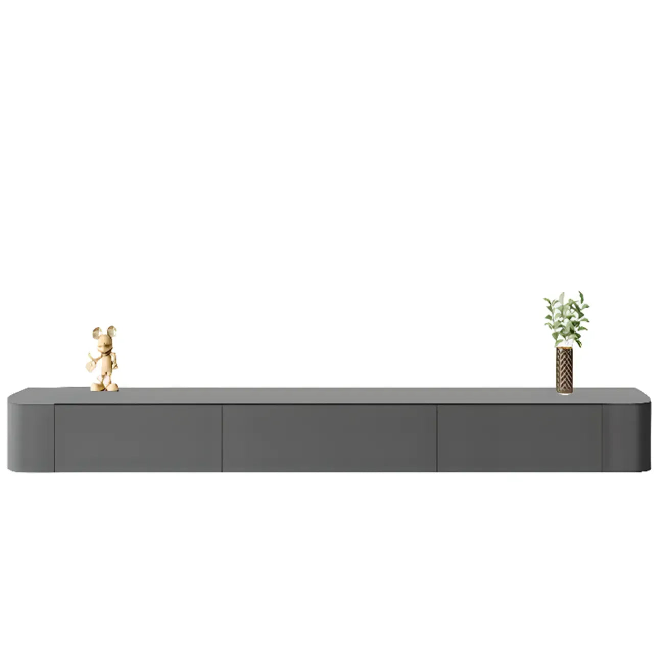 Meuble TV suspendu long en bois massif gris de 87 pouces avec tiroirs