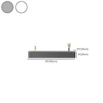 Meuble TV suspendu long en bois massif gris de 87 pouces avec tiroirs