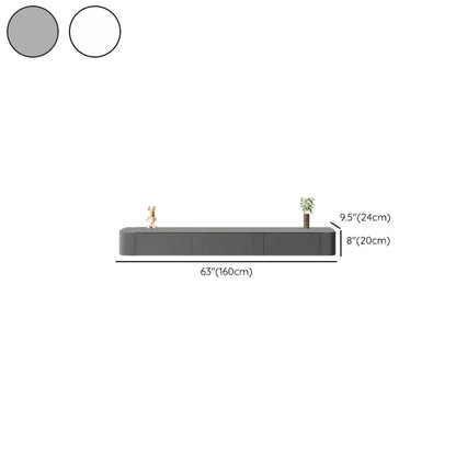 Meuble TV suspendu long en bois massif gris de 87 pouces avec tiroirs