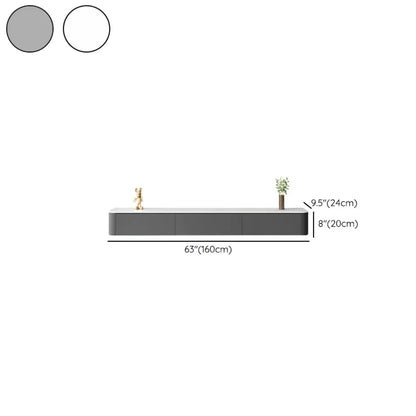 Meuble TV suspendu long en bois massif gris de 87 pouces avec tiroirs