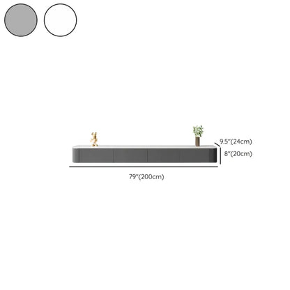 Meuble TV suspendu long en bois massif gris de 87 pouces avec tiroirs