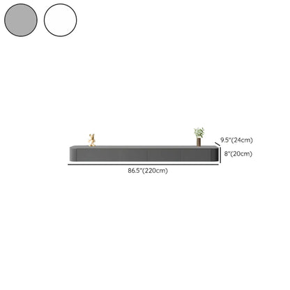 Meuble TV suspendu long en bois massif gris de 87 pouces avec tiroirs