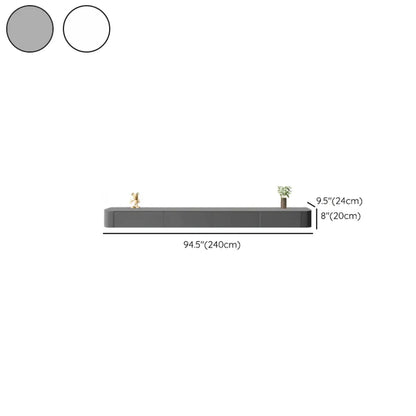 Meuble TV suspendu long en bois massif gris de 87 pouces avec tiroirs
