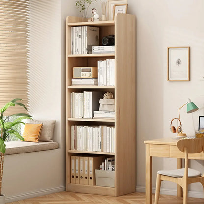 Bibliothèque d'avocat verticale à 6 niveaux en pin naturel avec dos fermé