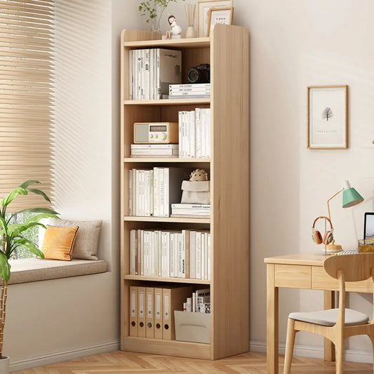 Bibliothèque d'avocat verticale à 6 niveaux en pin naturel avec dos fermé
