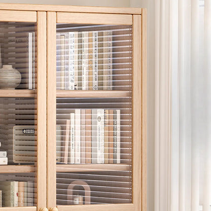 Bibliothèque de bureau rectangulaire en bois et verre avec porte fermée