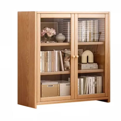 Bibliothèque de bureau rectangulaire en bois et verre avec porte fermée