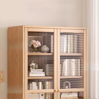 Bibliothèque de bureau rectangulaire en bois et verre avec porte fermée