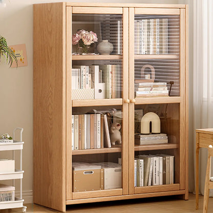 Bibliothèque de bureau rectangulaire en bois et verre avec porte fermée