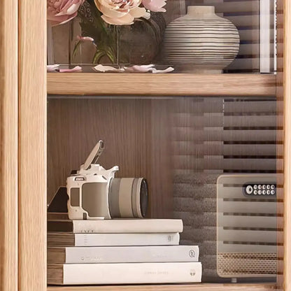 Bibliothèque de bureau rectangulaire en bois et verre avec porte fermée