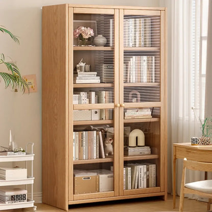 Bibliothèque de bureau rectangulaire en bois et verre avec porte fermée