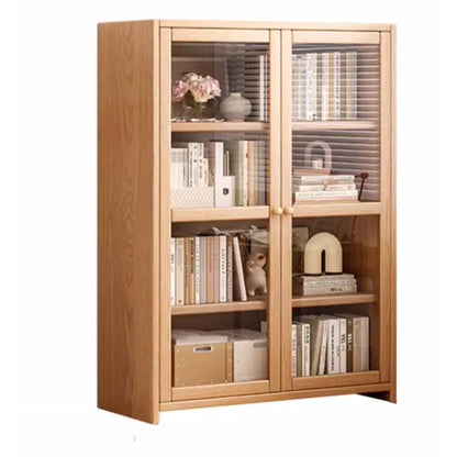 Bibliothèque de bureau rectangulaire en bois et verre avec porte fermée