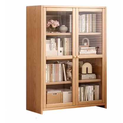 Bibliothèque de bureau rectangulaire en bois et verre avec porte fermée