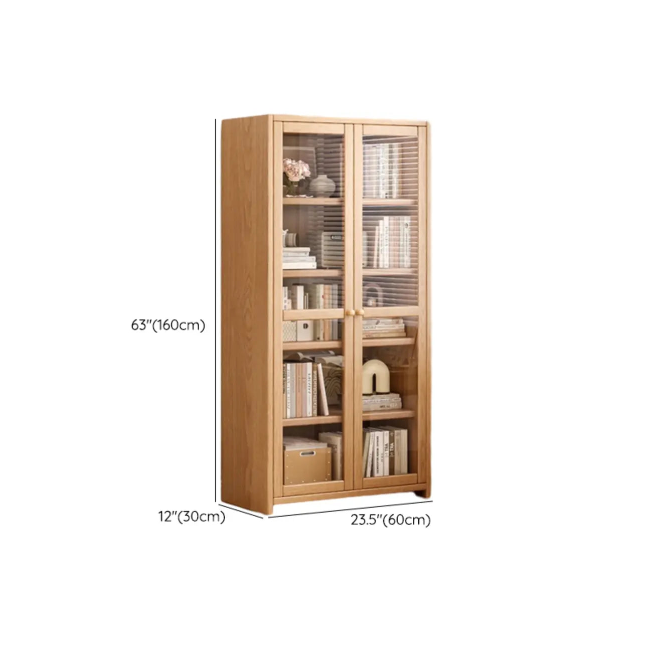 Bibliothèque de bureau rectangulaire en bois et verre avec porte fermée