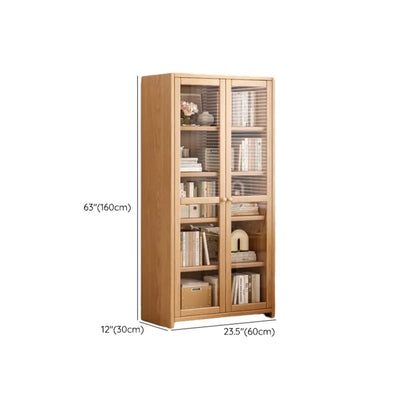 Bibliothèque de bureau rectangulaire en bois et verre avec porte fermée