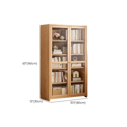 Bibliothèque de bureau rectangulaire en bois et verre avec porte fermée