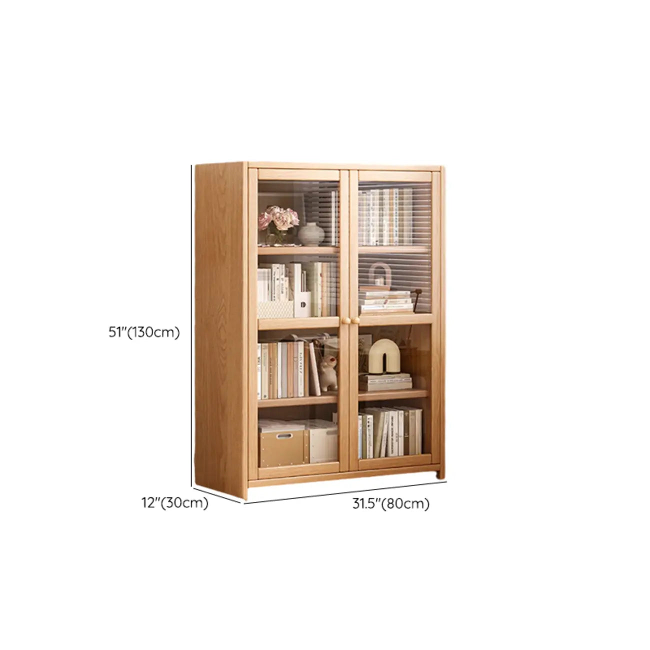 Bibliothèque de bureau rectangulaire en bois et verre avec porte fermée