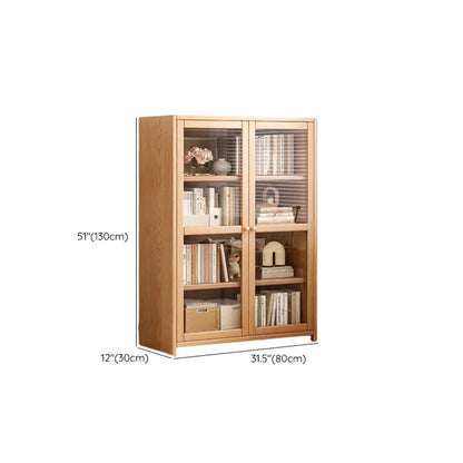 Bibliothèque de bureau rectangulaire en bois et verre avec porte fermée