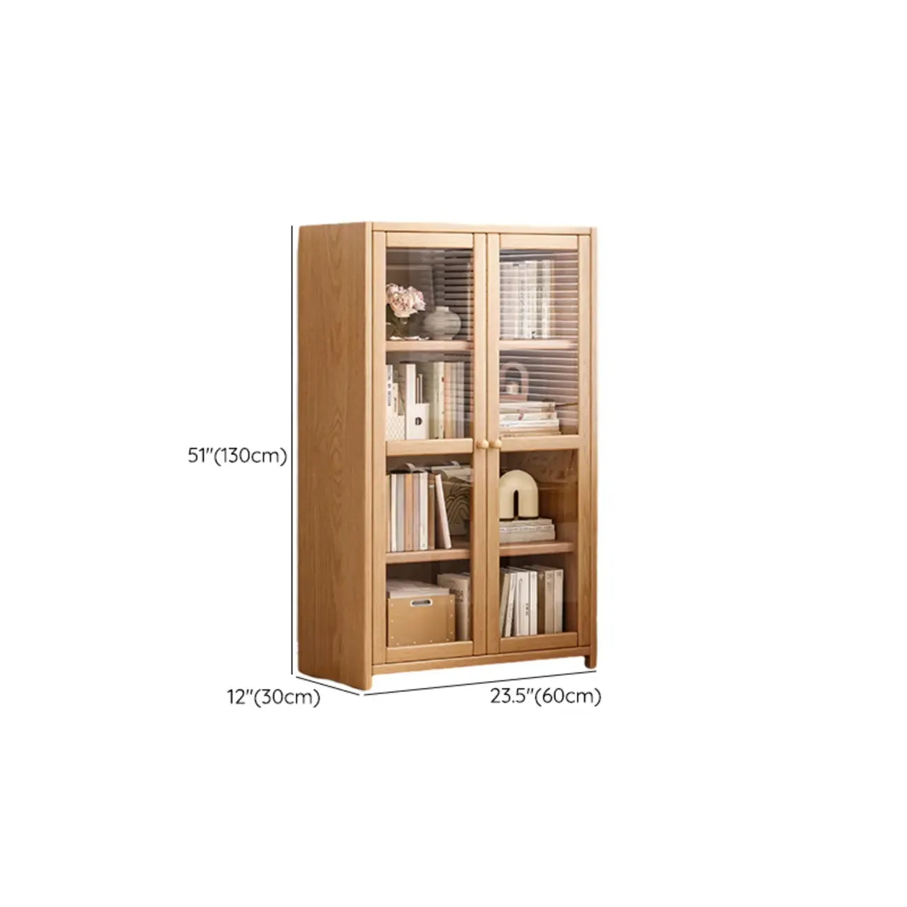 Bibliothèque de bureau rectangulaire en bois et verre avec porte fermée