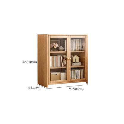 Bibliothèque de bureau rectangulaire en bois et verre avec porte fermée
