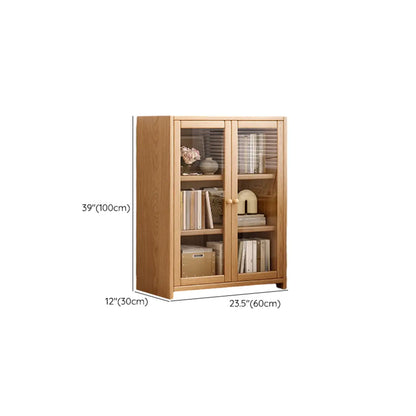 Bibliothèque de bureau rectangulaire en bois et verre avec porte fermée