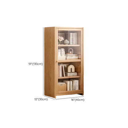 Bibliothèque de bureau rectangulaire en bois et verre avec porte fermée