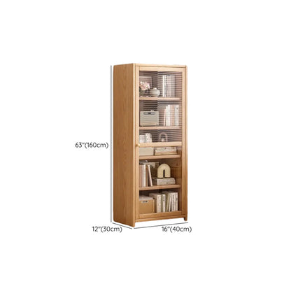 Bibliothèque de bureau rectangulaire en bois et verre avec porte fermée