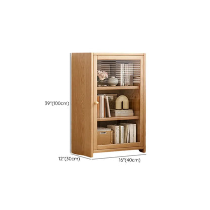 Bibliothèque de bureau rectangulaire en bois et verre avec porte fermée