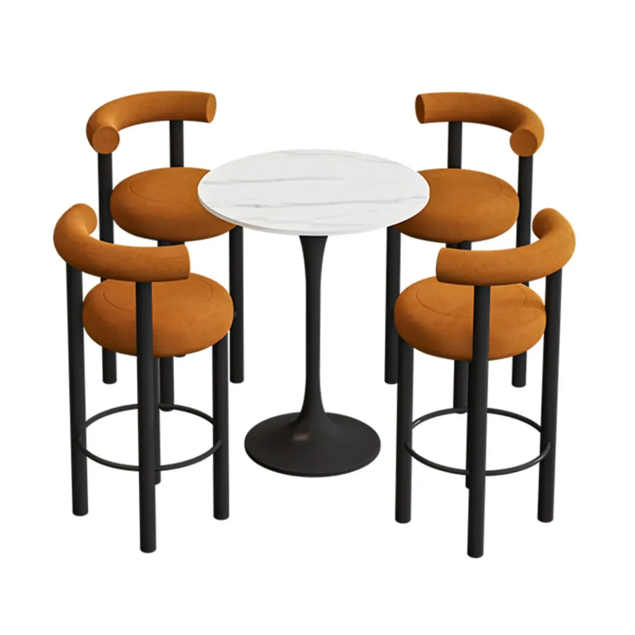 Tabouret de bar rond moderne noir rembourré