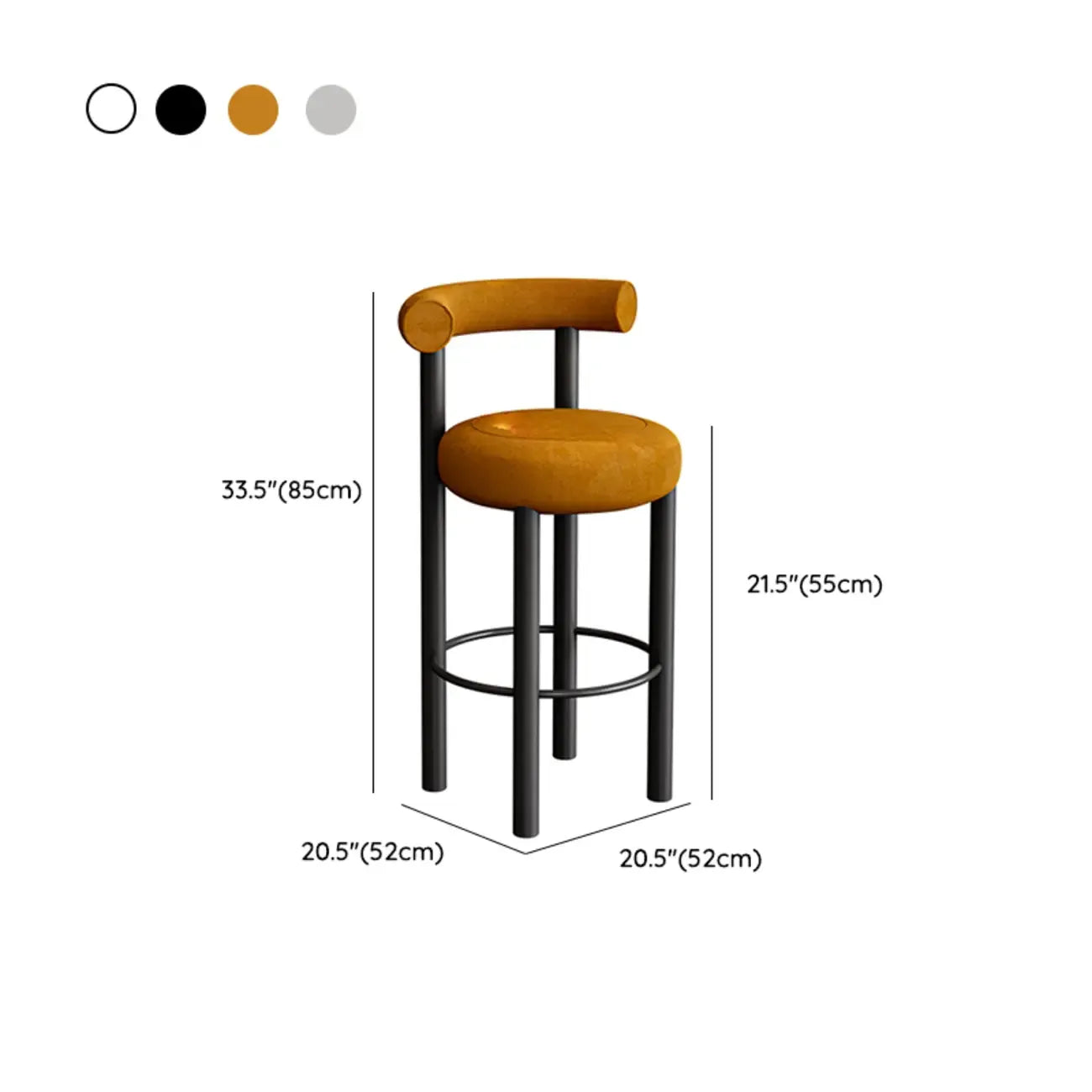 Tabouret de bar rond moderne noir rembourré